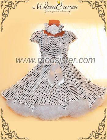 Детское платье "Белое черным горохом" Арт.325
